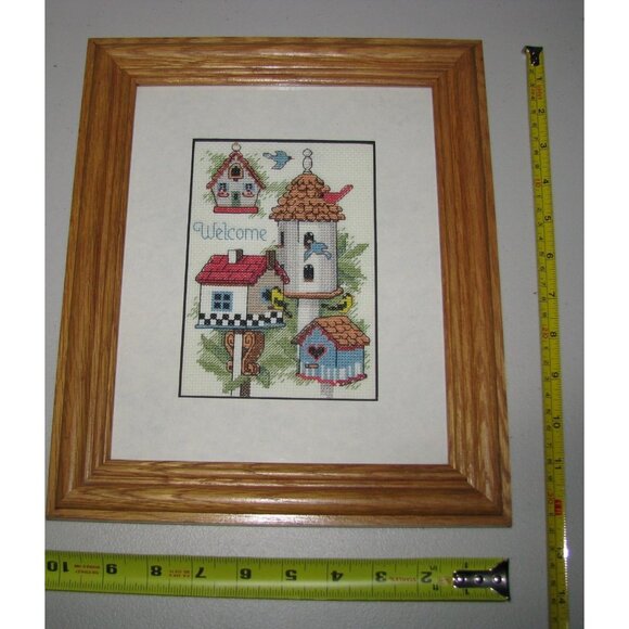 Framed Cross-Stitch Birdhouse Welcome Art In Wooden Frame - Picture 7 of 14